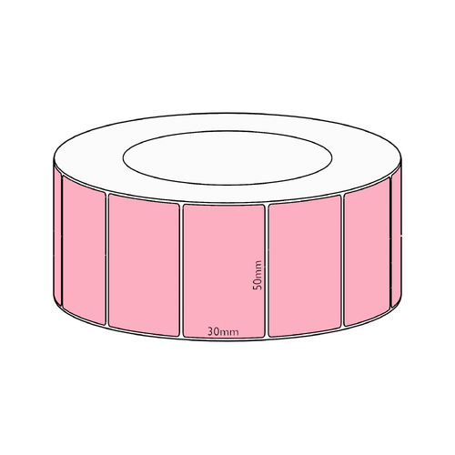 50x30mm Pink Direct Thermal Permanent Label, 4550 per roll, 76mm core