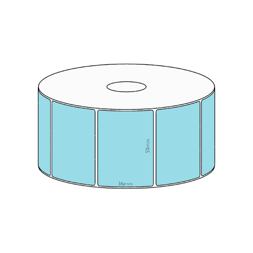 50x36mm Blue Direct Thermal Permanent Label, 1300 per roll, 38mm core