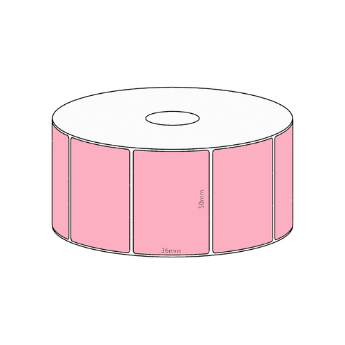 50x36mm Pink Direct Thermal Permanent Label, 1300 per roll, 38mm core