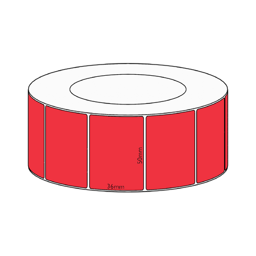 50x36mm Red Direct Thermal Permanent Label, 3850 per roll, 76mm core