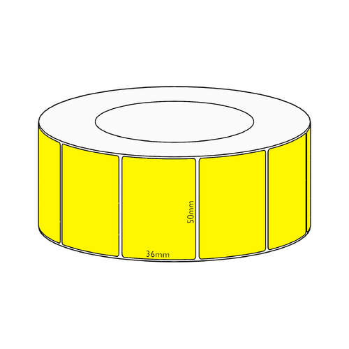50x36mm Yellow Direct Thermal Permanent Label, 3850 per roll, 76mm core