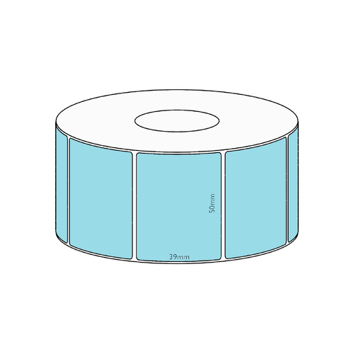 50x39mm Blue Direct Thermal Permanent Label, 1200 per roll, 38mm core
