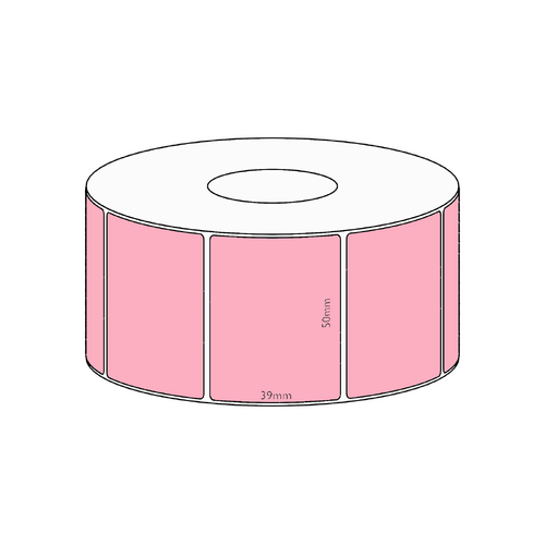 50x39mm Pink Direct Thermal Permanent Label, 1200 per roll, 38mm core