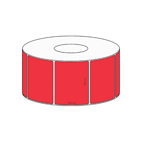 50x39mm Red Direct Thermal Permanent Label, 1200 per roll, 38mm core