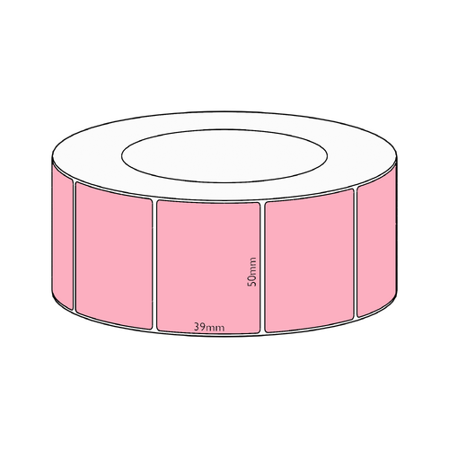 50x39mm Pink Direct Thermal Permanent Label, 3550 per roll, 76mm core