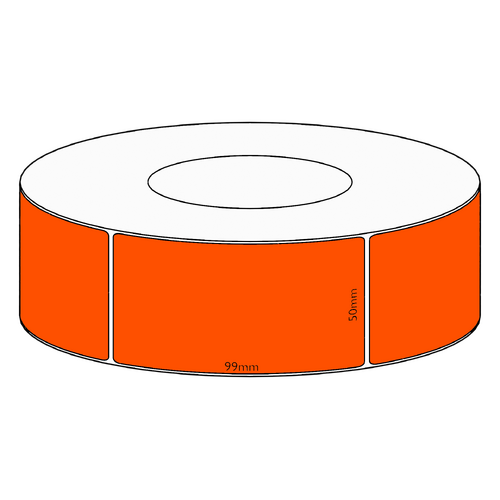 50x99mm Orange Direct Thermal Permanent Label, 1450 per roll, 76mm core