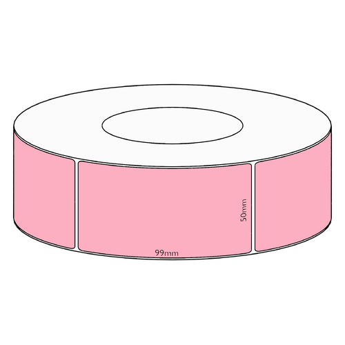 50x99mm Pink Direct Thermal Permanent Label, 1450 per roll, 76mm core