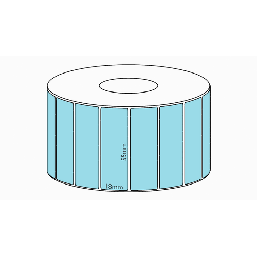 55x18mm Blue Direct Thermal Permanent Label, 2400 per roll, 38mm core