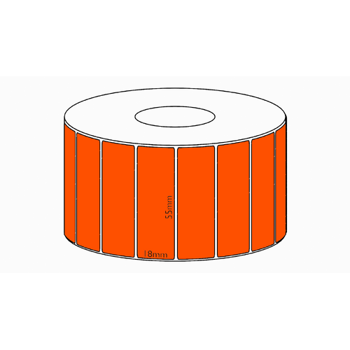 55x18mm Orange Direct Thermal Permanent Label, 2400 per roll, 38mm core