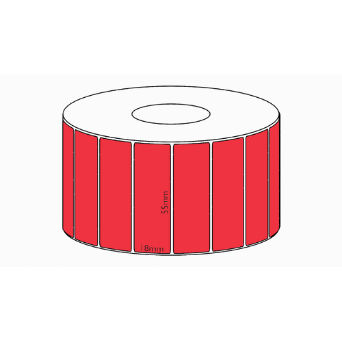 55x18mm Red Direct Thermal Permanent Label, 2400 per roll, 38mm core
