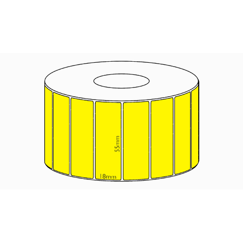 55x18mm Yellow Direct Thermal Permanent Label, 2400 per roll, 38mm core