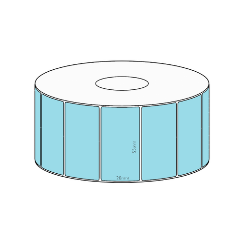 55x28mm Blue Direct Thermal Permanent Label, 1600 per roll, 38mm core