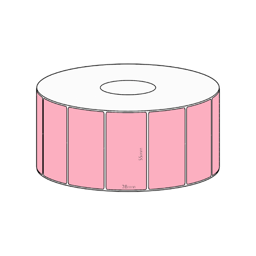 55x28mm Pink Direct Thermal Permanent Label, 1600 per roll, 38mm core
