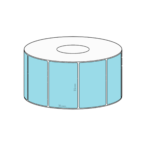 55x35mm Blue Direct Thermal Permanent Label, 1300 per roll, 38mm core