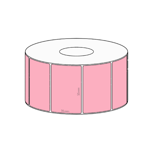 55x35mm Pink Direct Thermal Permanent Label, 1300 per roll, 38mm core