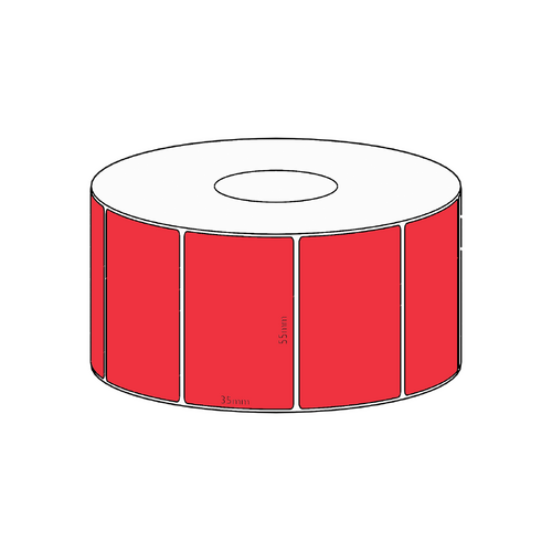 55x35mm Red Direct Thermal Permanent Label, 1300 per roll, 38mm core