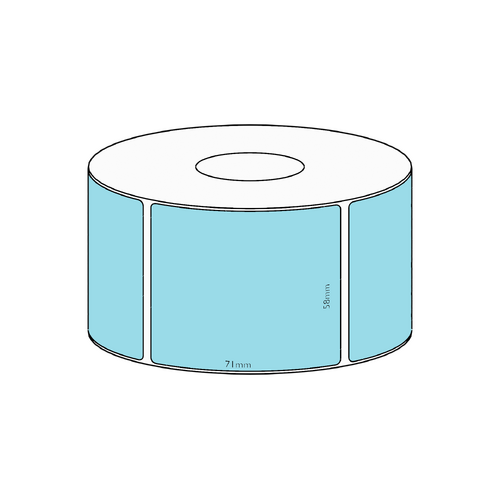 58x71mm Blue Direct Thermal Permanent Label, 2050 per roll, 76mm core