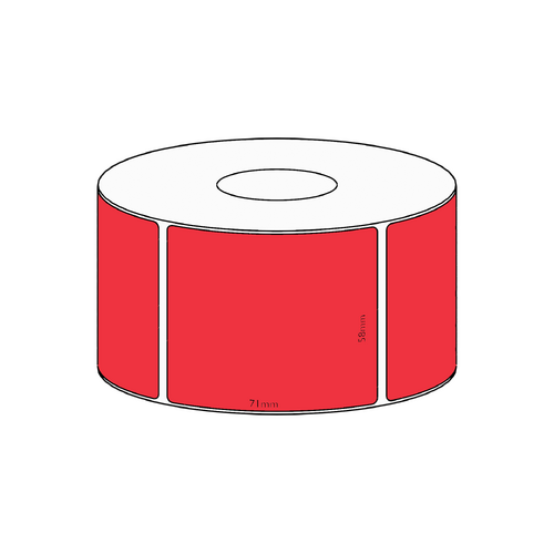 58x71mm Red Direct Thermal Permanent Label, 2050 per roll, 76mm core