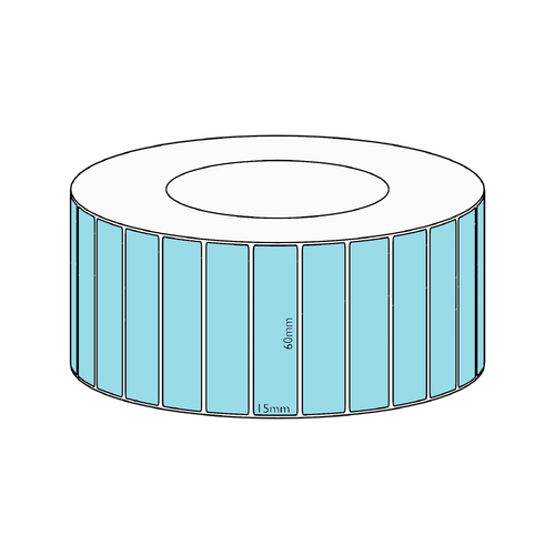 60x15mm Blue Direct Thermal Permanent Label, 8350 per roll, 76mm core