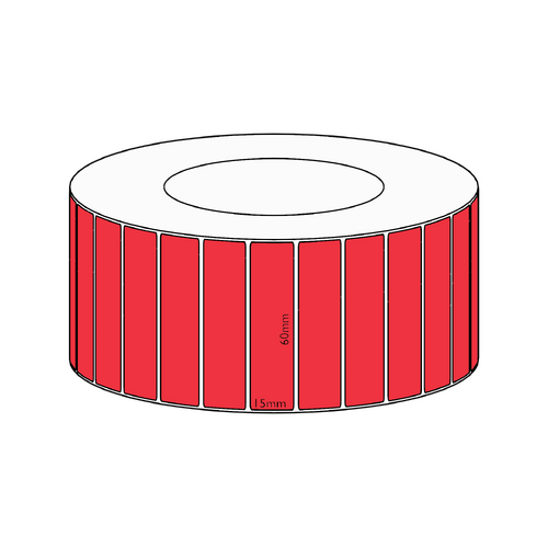 60x15mm Red Direct Thermal Permanent Label, 8350 per roll, 76mm core