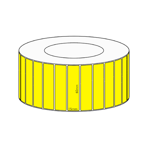 60x15mm Yellow Direct Thermal Permanent Label, 8350 per roll, 76mm core