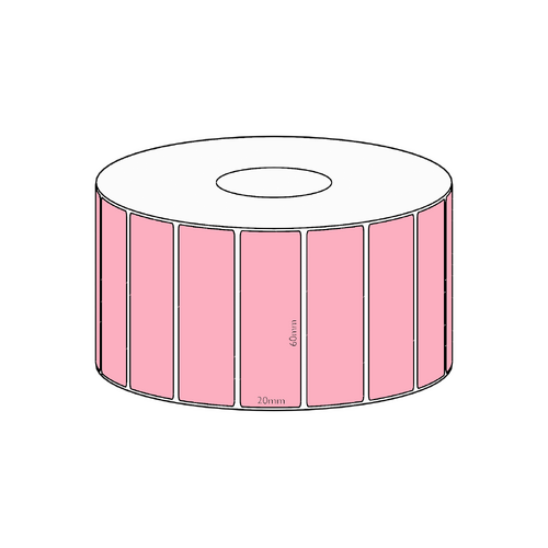 60x20mm Pink Direct Thermal Permanent Label, 2150 per roll, 38mm core