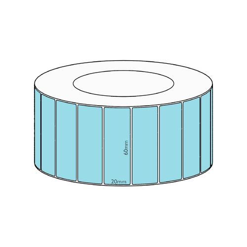 60x20mm Blue Direct Thermal Permanent Label, 6500 per roll, 76mm core