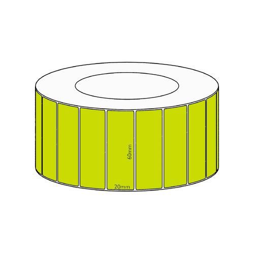 60x20mm Green Direct Thermal Permanent Label, 6500 per roll, 76mm core