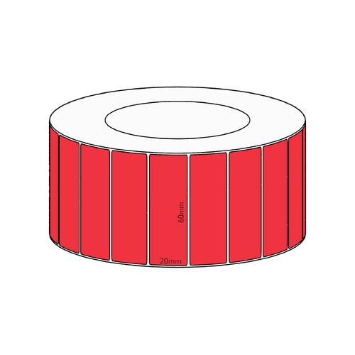60x20mm Red Direct Thermal Permanent Label, 6500 per roll, 76mm core