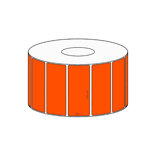 60x25mm Orange Direct Thermal Permanent Label, 1800 per roll, 38mm core