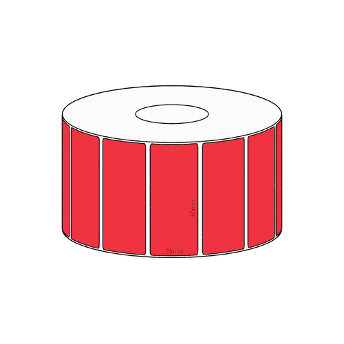 60x25mm Red Direct Thermal Permanent Label, 1800 per roll, 38mm core