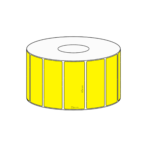 60x25mm Yellow Direct Thermal Permanent Label, 1800 per roll, 38mm core