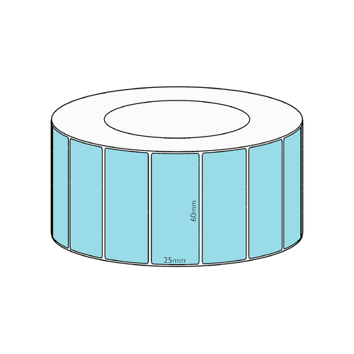 60x25mm Blue Direct Thermal Permanent Label, 5350 per roll, 76mm core