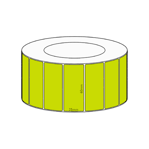 60x25mm Green Direct Thermal Permanent Label, 5350 per roll, 76mm core