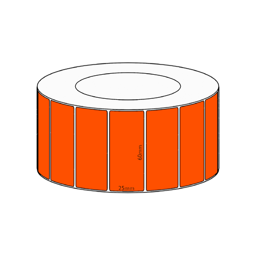 60x25mm Orange Direct Thermal Permanent Label, 5350 per roll, 76mm core