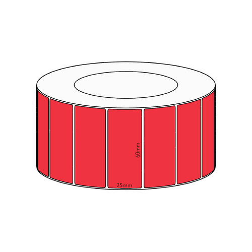 60x25mm Red Direct Thermal Permanent Label, 5350 per roll, 76mm core