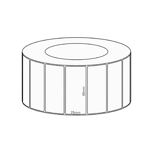 60x25mm Direct Thermal Permanent Label, 5350 per roll, 76mm core