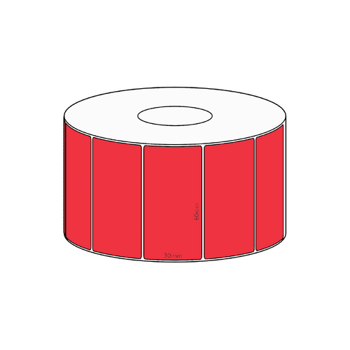 60x30mm Red Direct Thermal Permanent Label, 1500 per roll, 38mm core