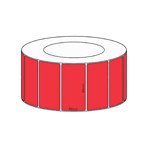 60x30mm Red Direct Thermal Permanent Label, 4550 per roll, 76mm core