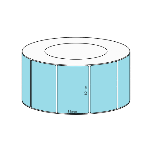 60x39mm Blue Direct Thermal Permanent Label, 3550 per roll, 76mm core