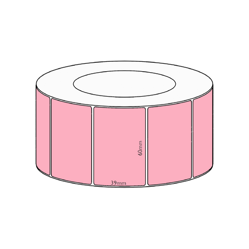 60x39mm Pink Direct Thermal Permanent Label, 3550 per roll, 76mm core