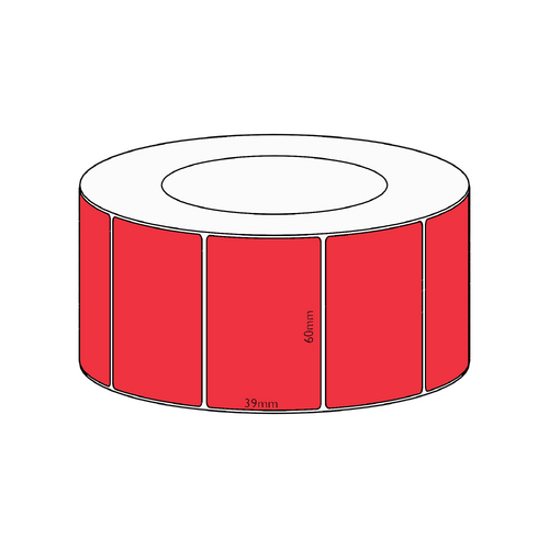 60x39mm Red Direct Thermal Permanent Label, 3550 per roll, 76mm core