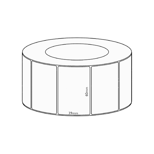 60x39mm Direct Thermal Permanent Label, 3550 per roll, 76mm core