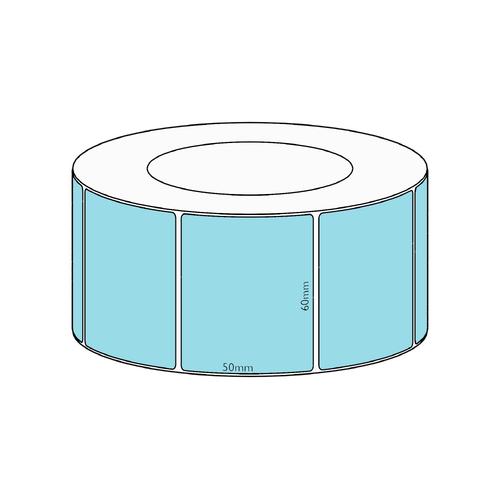 60x50mm Blue Direct Thermal Permanent Label, 2850 per roll, 76mm core