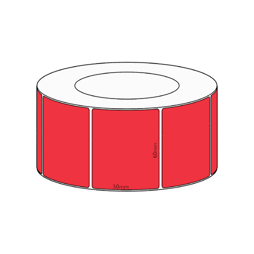 60x50mm Red Direct Thermal Permanent Label, 2850 per roll, 76mm core
