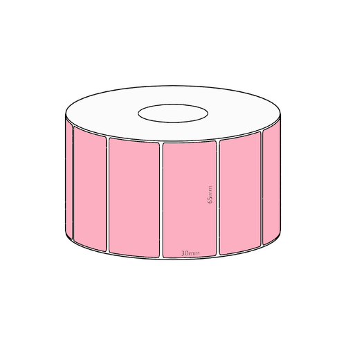 65x30mm Pink Direct Thermal Permanent Label, 1500 per roll, 38mm core