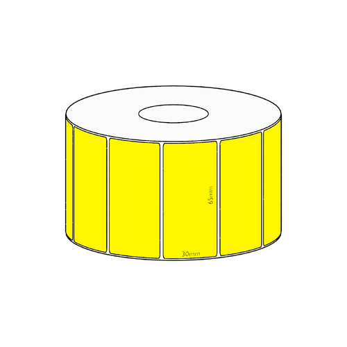 65x30mm Yellow Direct Thermal Permanent Label, 1500 per roll, 38mm core