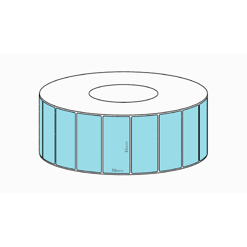 65x30mm Blue Direct Thermal Permanent Label, 4550 per roll, 76mm core