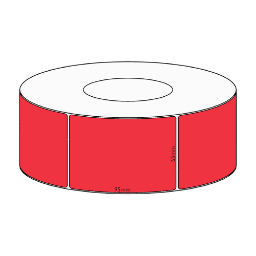65x95mm Red Direct Thermal Permanent Label, 1550 per roll, 76mm core