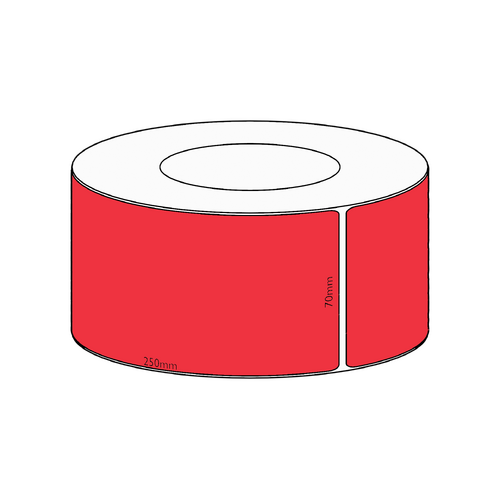 70x250mm Red Direct Thermal Permanent Label, 600 per roll, 76mm core